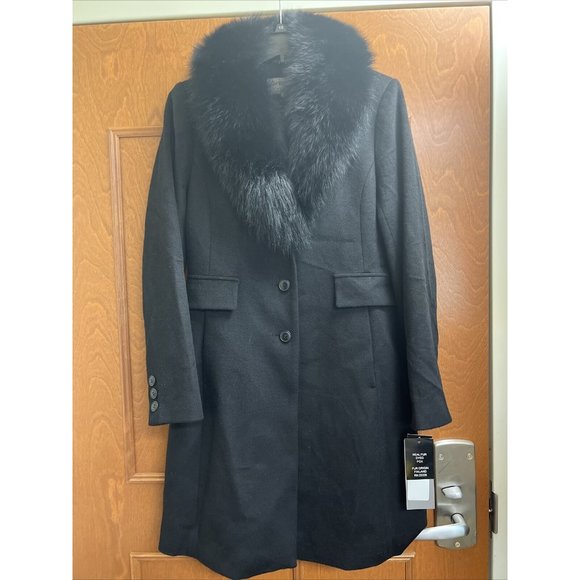 Forecaster Fox-Fur-Collar Reefer Pocketed Black Coat Size 8 - Picture 3 of 9
